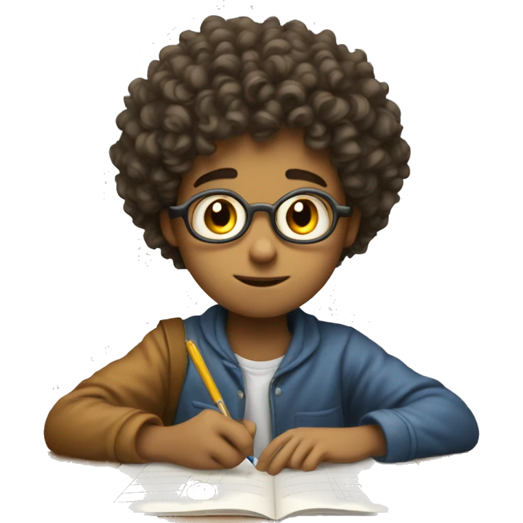 curly boy taking math test emoji