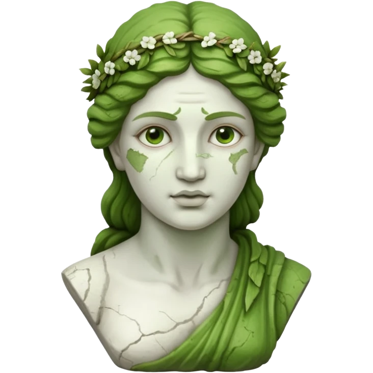 female greek sculpture with moss emoji