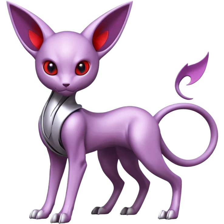 Mechanical Miraidon-Espeon-Mewtwo-Fakémon-hybrid-creature (full body)  with red eyes and intricate markings emoji