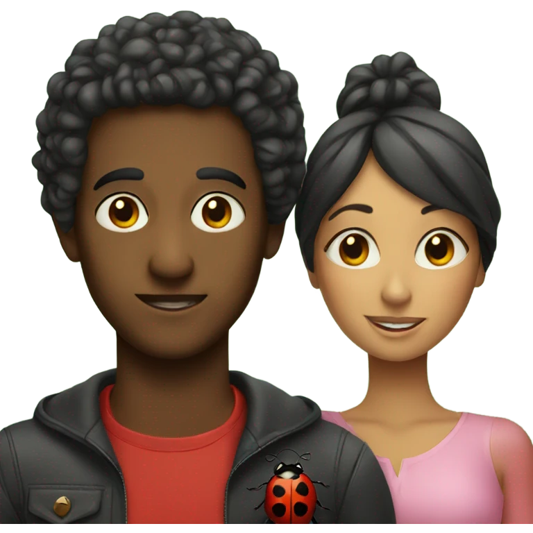 Mixed couple and a lady bug emoji