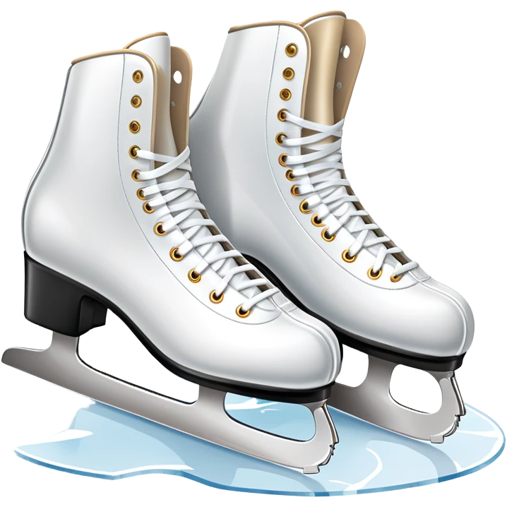 An icon showing The rink is surrounded by cheering spectators and soft arena lights, creating a beautiful, dynamic atmosphere. a pair of elegant figure skates placed on the smooth, sparkling ice of a grand ice arena. Transparent background highlights the grace and beauty of figure skating. emoji