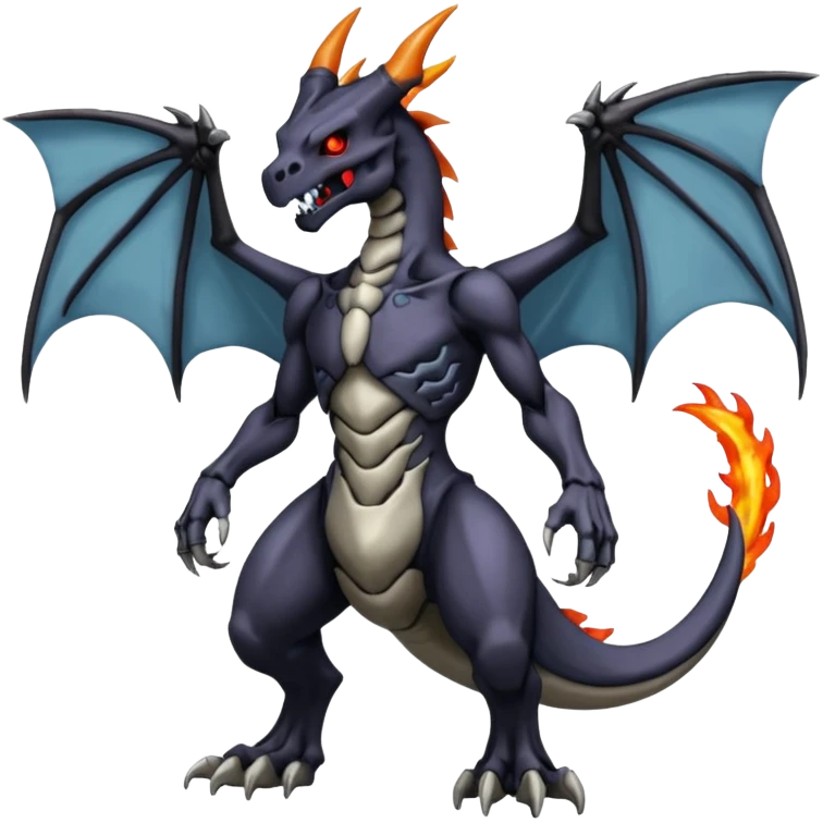 Shiny Horned Badass Edgy Dark Evil Spectral Dusky Spooky Skeletal Cool Hot Stylish Handsome Duskull-Darkrai-Charizard-Genesect-Fakémon-fusion (full body) emoji