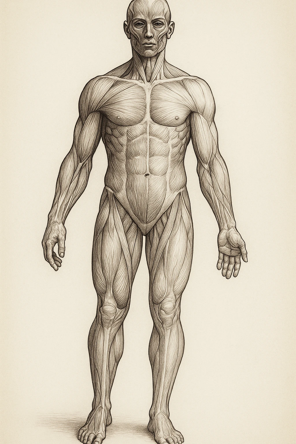 Anatomical style illustration showing a human body with muscles less ...