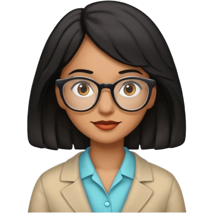 maestra con cabello semiondulado color negro, tez morena clara, lentes emoji