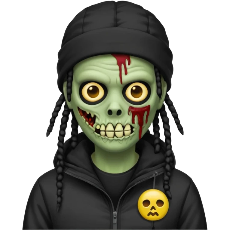 a zombie emoji with black dreads and a black nike jacket and black nike ski mask on his head emoji