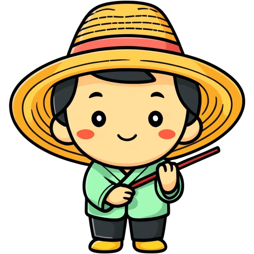 Asian person with straw hat holding chopsticks emoji