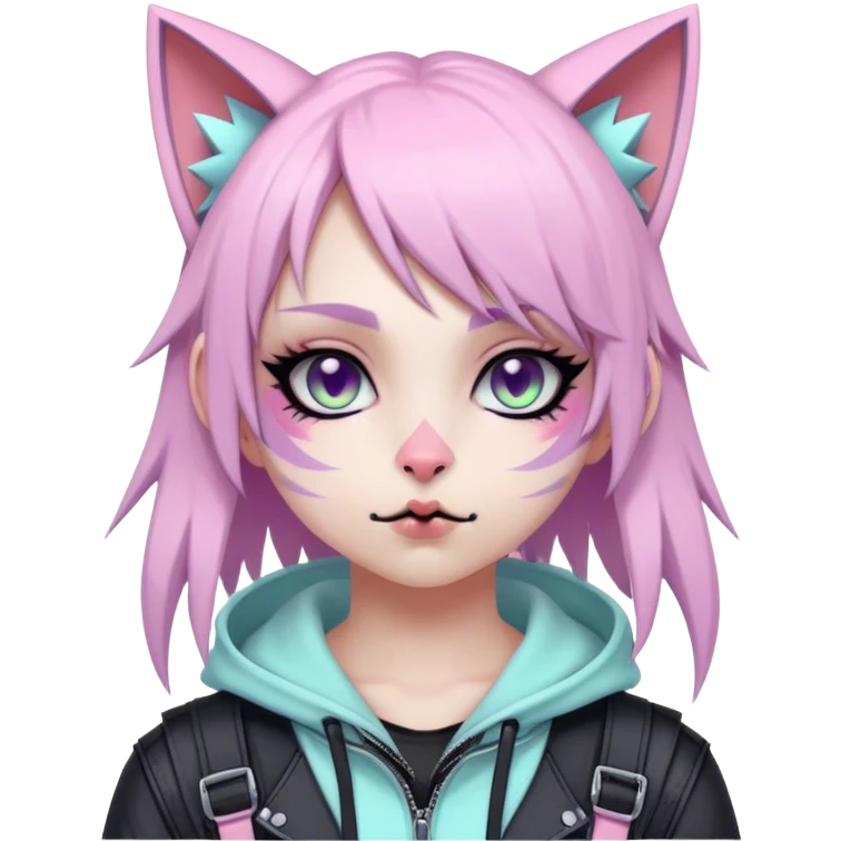 Edgy Cute Realistic Kawaii Cute Cool Pastel Cartoon Beautiful Elegant Pretty Anime Punk Techwear Gothic Catgirl Outside emoji
