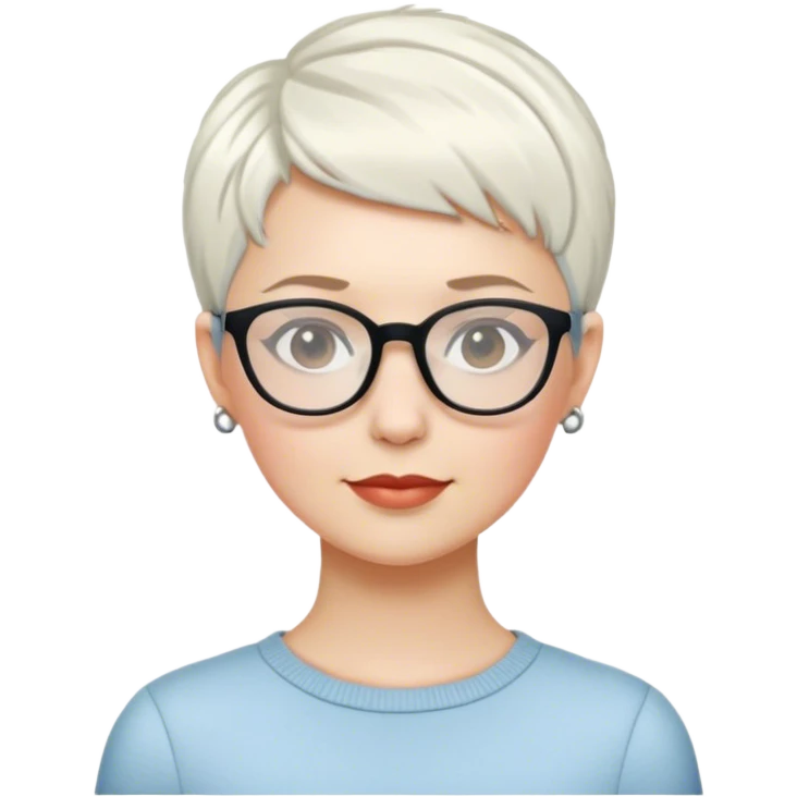 White woman with short pixie white hair glasses emoji