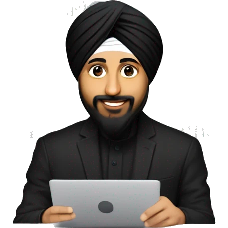 sikh man like diljit dosanj doing coding wearing black huddy and black turban doing coding on laptop emoji