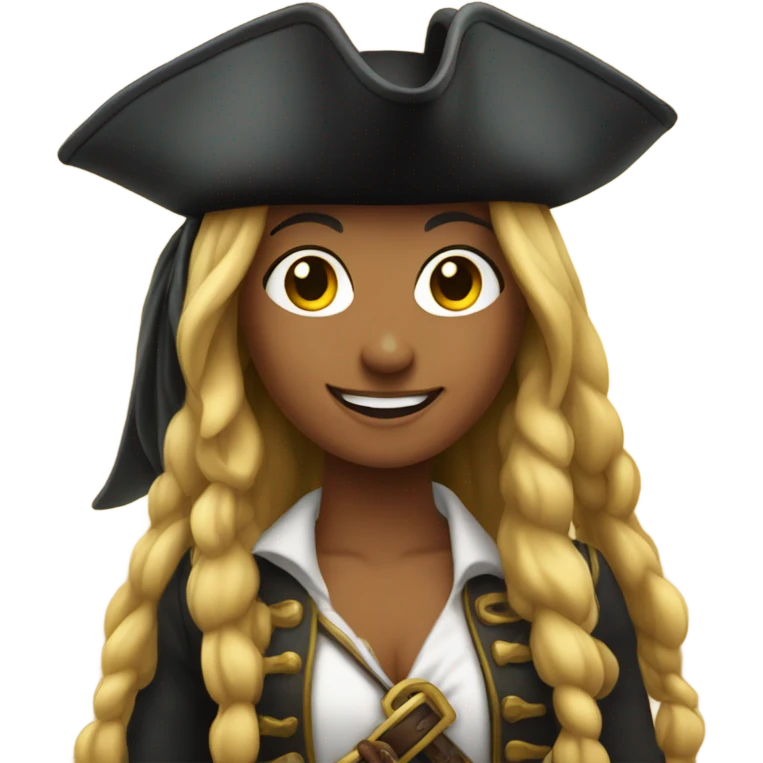 smiling woman with long hair as a pirate emoji
