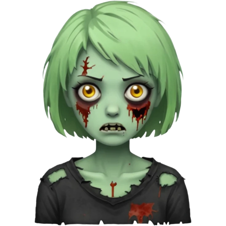 Uma zumbi de pele verde cabelo chanel todo preto bagunçado emoji
