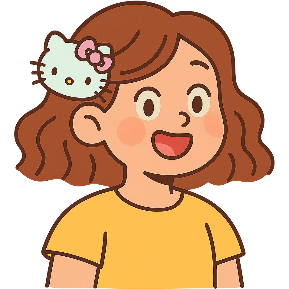 Hello Kitty hair pin in pastel colors, soft and rounded, featuring Hello Kitty's face and signature bow emoji