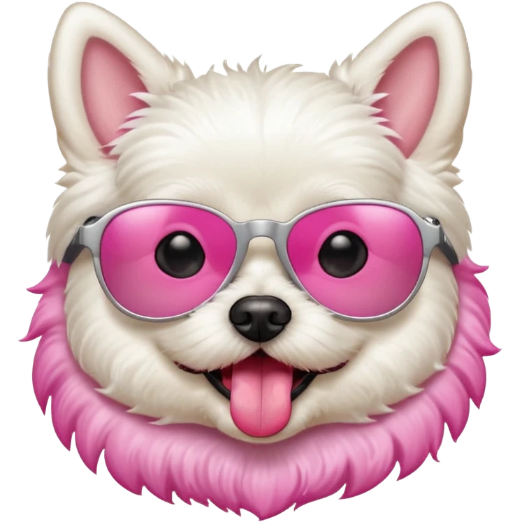 White small dog with sunglasses and tongue out emoji
