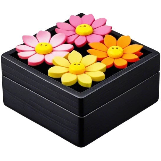 Black wooden box of flower wagashi emoji