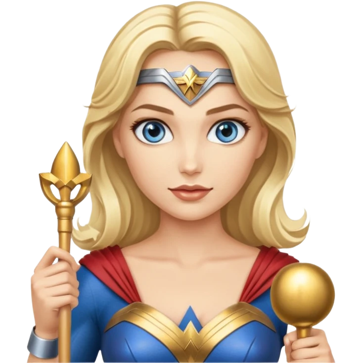 Blonde blue eyes Wonder Woman holding bell and baton emoji