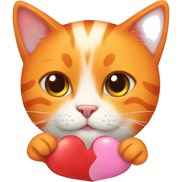 Orange cat holding a heart emoji
