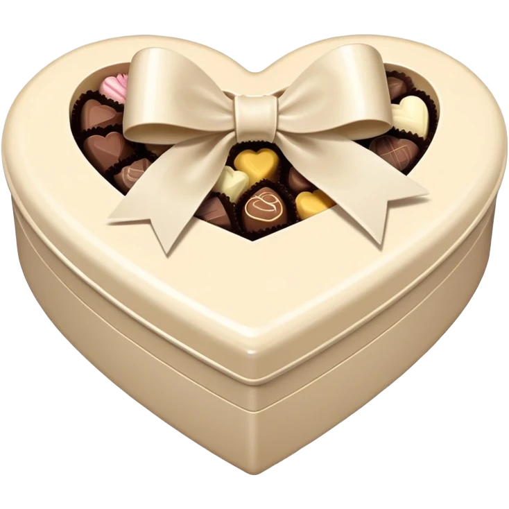 pale cream heart box, pale cream bow, filled with chocolates inside emoji