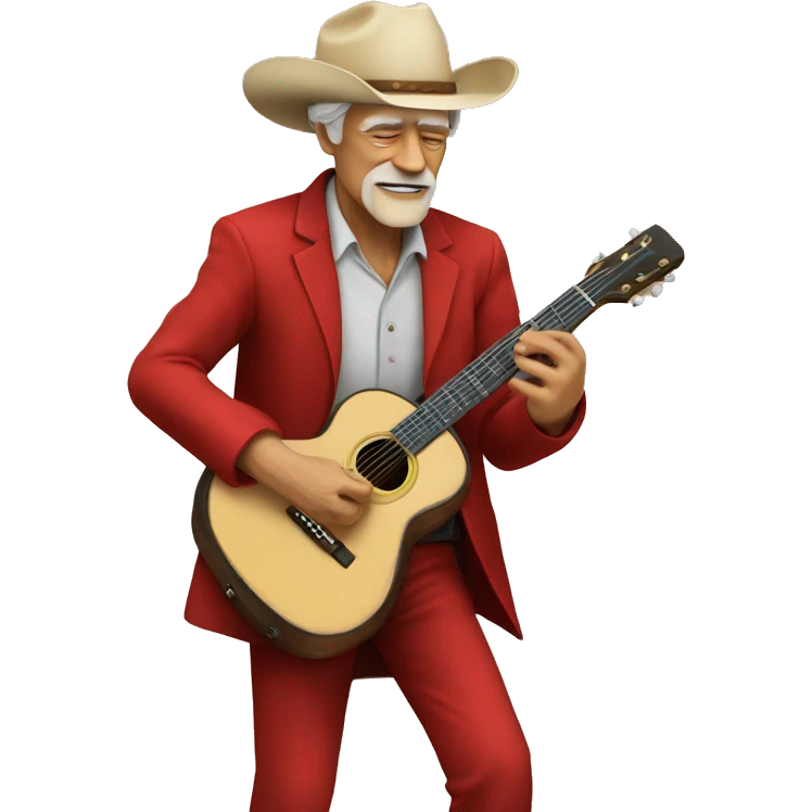 Old man playing guitar in red suit & cowboy hat emoji