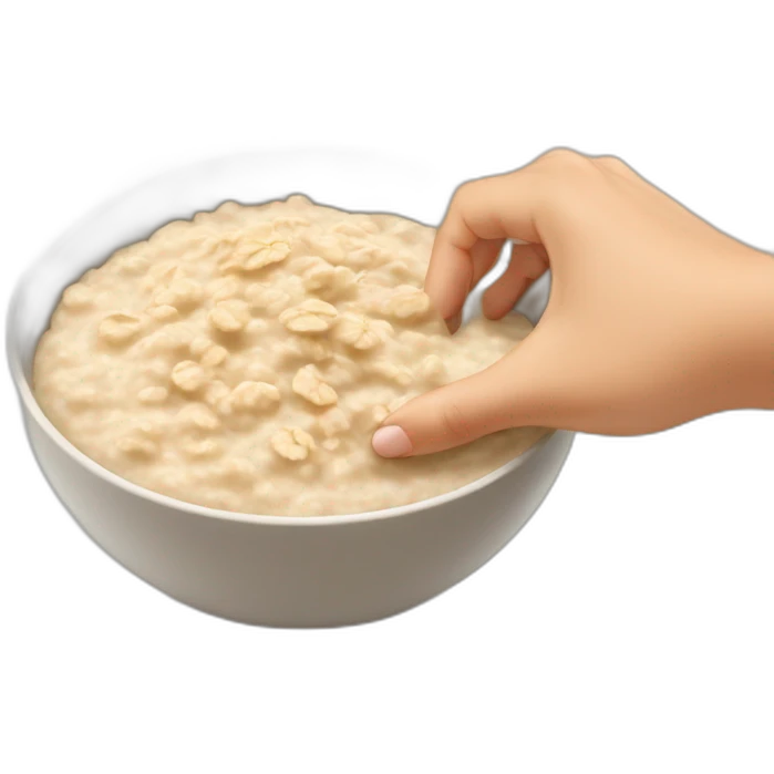 bowl of oatmeal with baby hand in it emoji