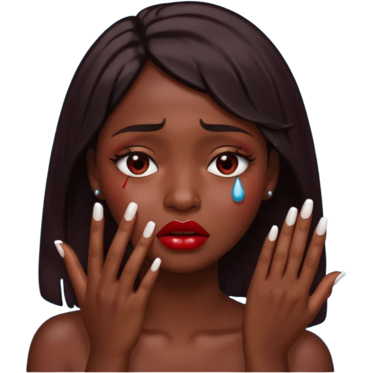 dark skin girl, dark red lipstick, nails very beautiful crying emoji