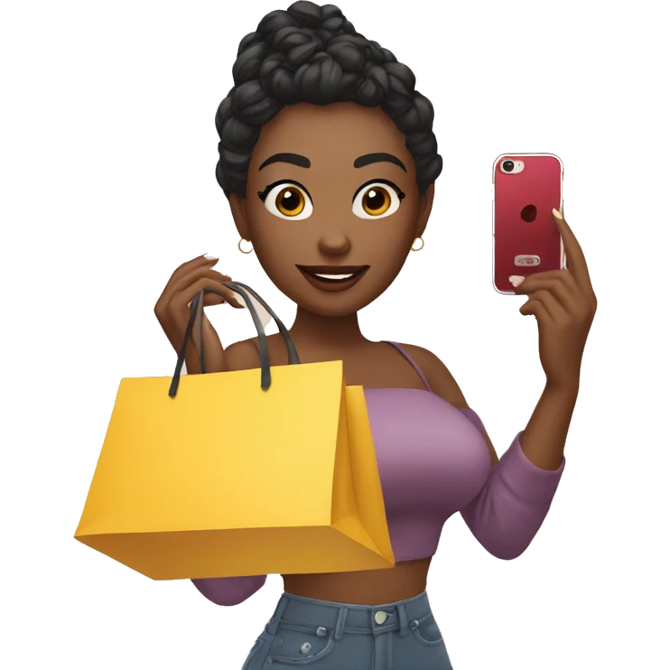 white skin influencer taking selfie with a shopping bag emoji