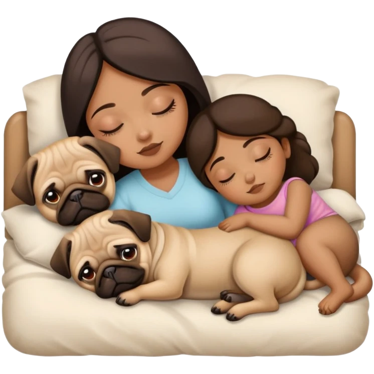 one brown girl and two pugs and one chug sleeping  emoji