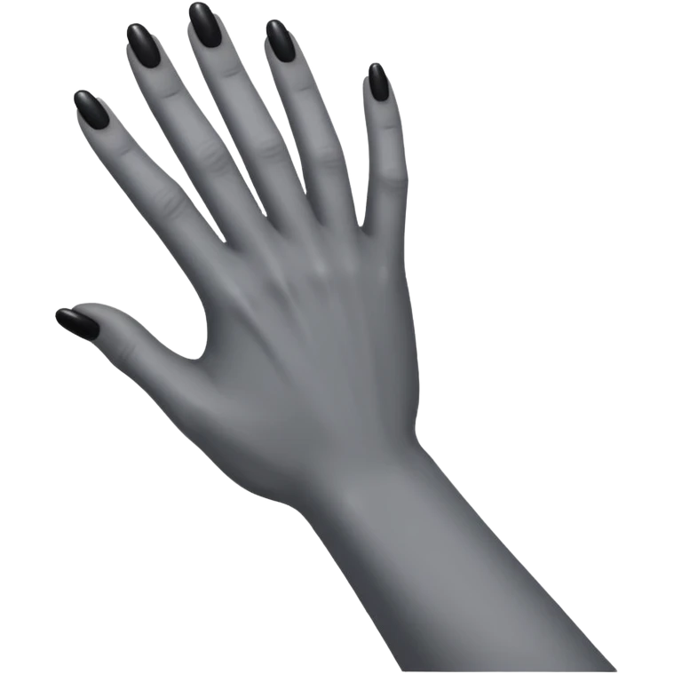 front view of a grey colored arm and hand reaching out with black nails emoji