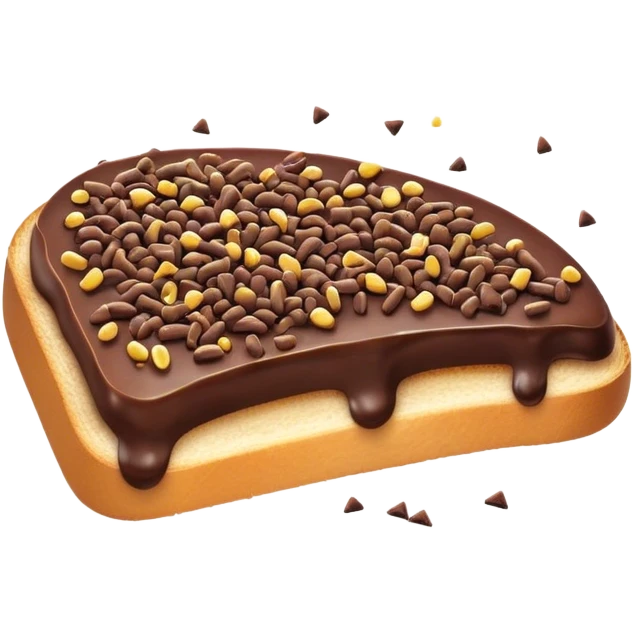 Hagelslag Cinematic Realistic Hagelslag Treat Emoji, depicted as crunchy chocolate sprinkles scattered on a slice of buttered bread, rendered with vivid textures and playful, inviting lighting. emoji
