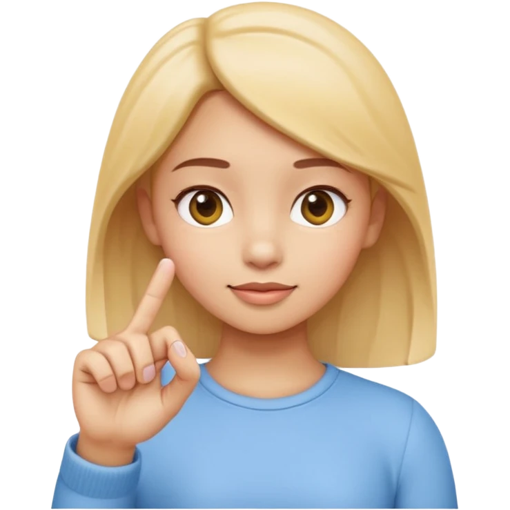 Emoji-style girl (Apple style) making a pinching gesture: thumb and index finger close together showing something is small, other fingers folded, same style as Apple 3D emojis, soft colors, glossy texture emoji