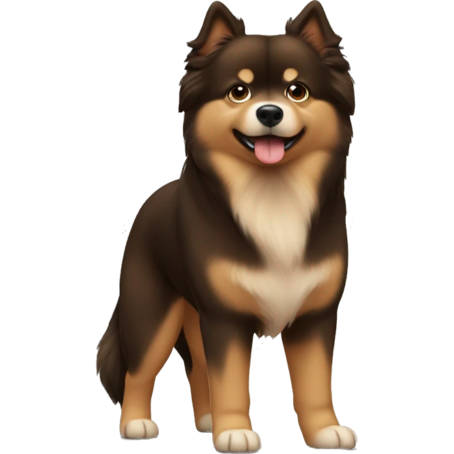 Finnish Lapphund Brown and light brown standing up his nose and face are spotted with dark brown.  emoji