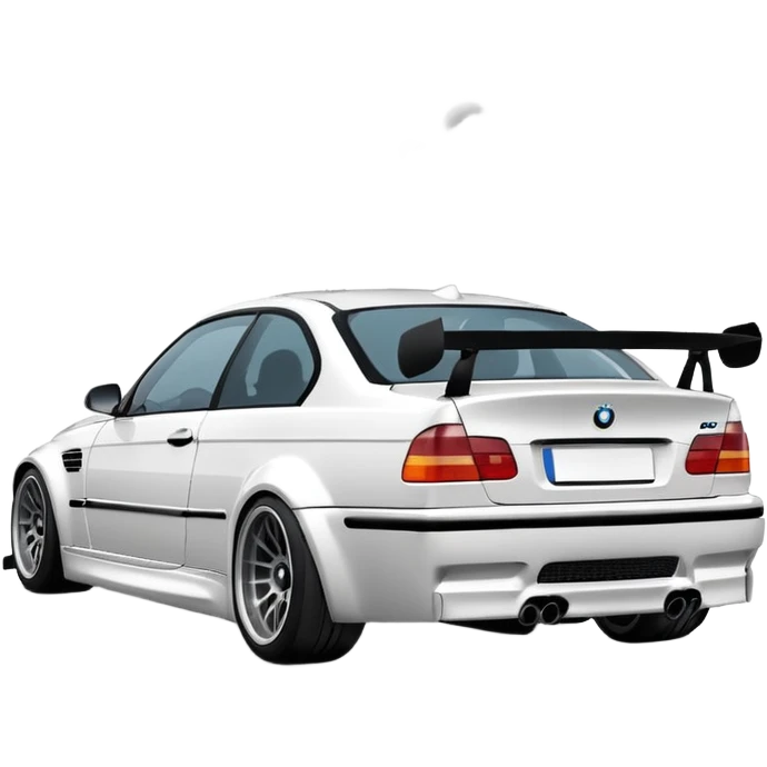 bmw m3 e46  drifting, smoke is coming from the rear, and it's visible from behind. emoji