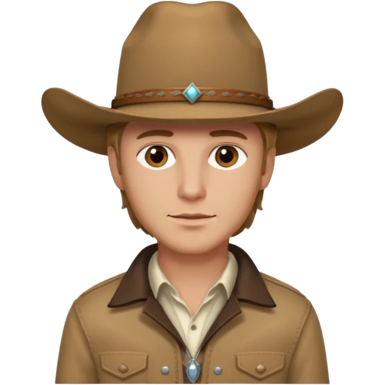 Ennis Del Mar (Male) from Brokeback Mountain with brown eyes, dark blonde hair, ivory shirt, brown jacket and cowboy hat emoji