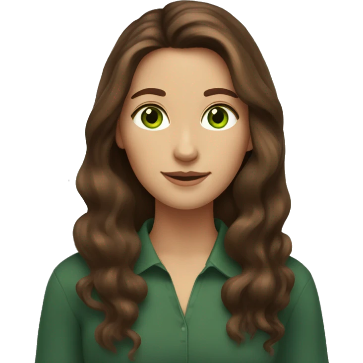 Brown hair woman with long hair and green eyes with her dark tortoise shell cat emoji