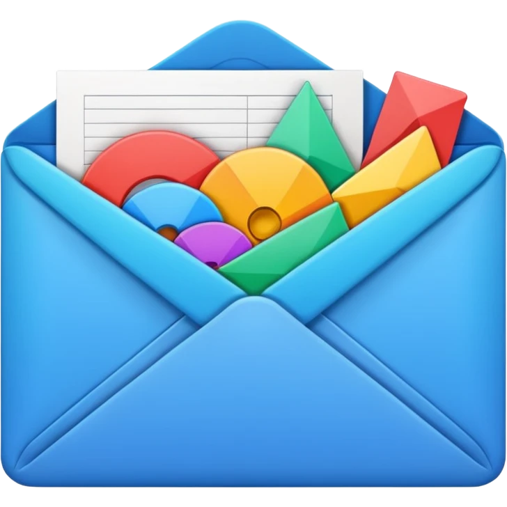 an email evelop with datas and charts around emoji