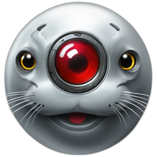 cyborg seal with only one red mechanical eye prosthesis with camera lens, cyberpunk, grimdark, sci-fi emoji