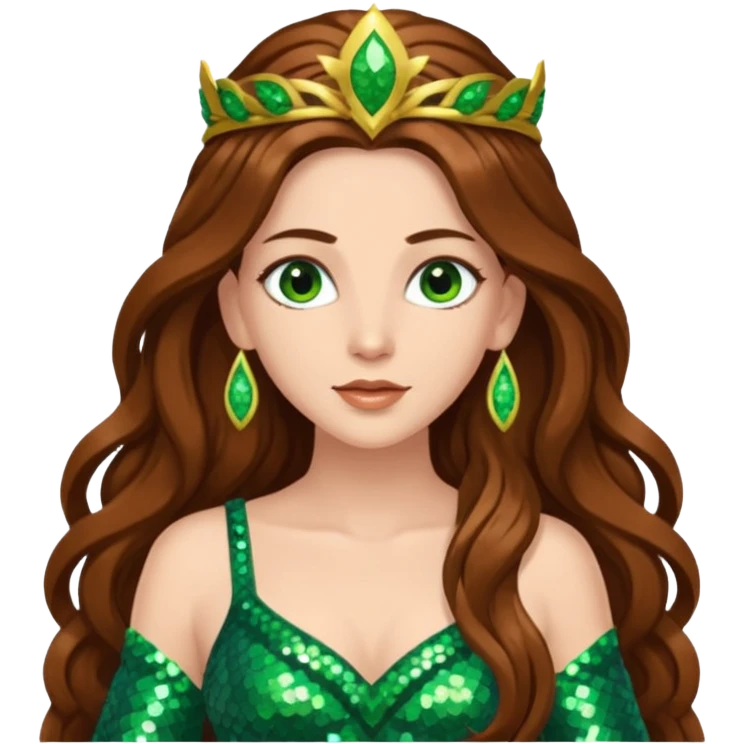 Terra, Goddess of Earth from Gods and Goddesses with long brown hair, green sequin outfit emoji