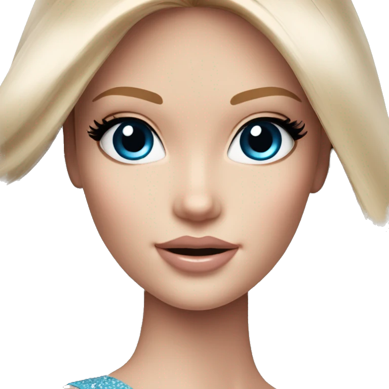Extra glam barbie with blue eyes, pale skin, brown long hair  emoji