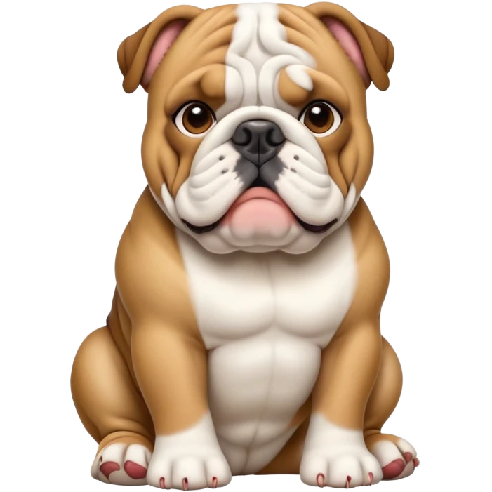 cinematic-[english bulldog]-realistic-full-body-sitting-emoji,-tail-resting-loosely-beside-its-paws,-head-tilted-dramatically,-sleek-[fawn]-fur,-simplified-yet-realistic-focused-features,-highly-detailed,-glowing-with-an-almost-sarcastic-glow emoji