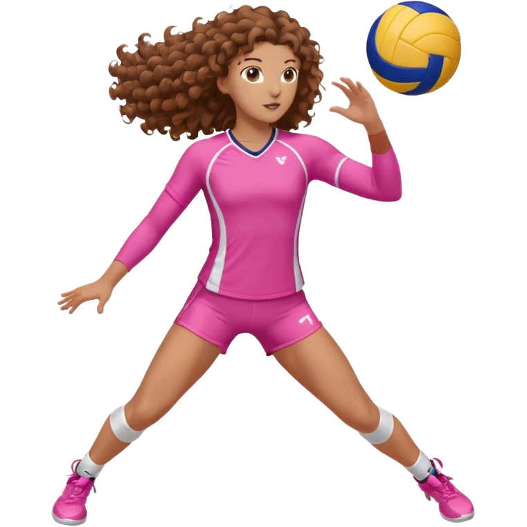 white volleyball player with brown curly hair & pink outfit (long hair) precision details emoji