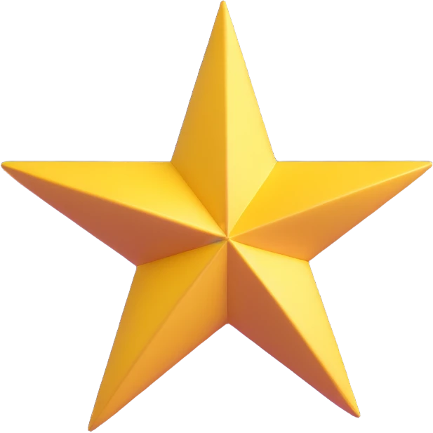 yellow volumetric 4-pointed star, four terminal star in 3D emoji