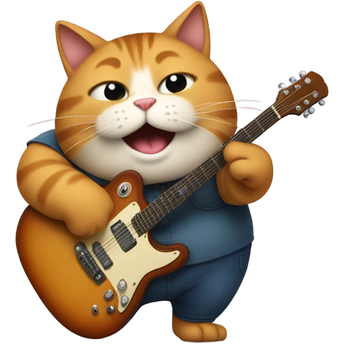 Incredibly fat cat, playing guitar emoji