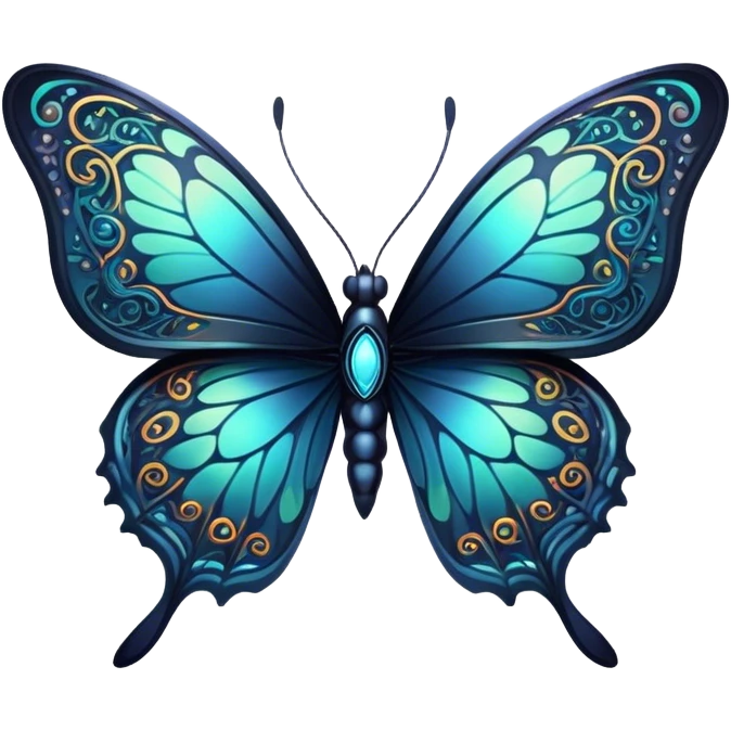 Dark, glowing, bio-luminescent butterfly, with intricate patterns, detailed markings emoji