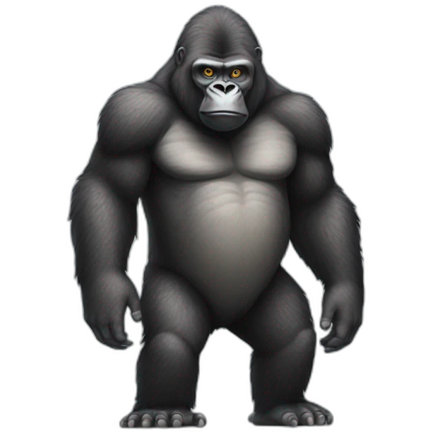gorilla with large feet standing up with the face of an owl emoji