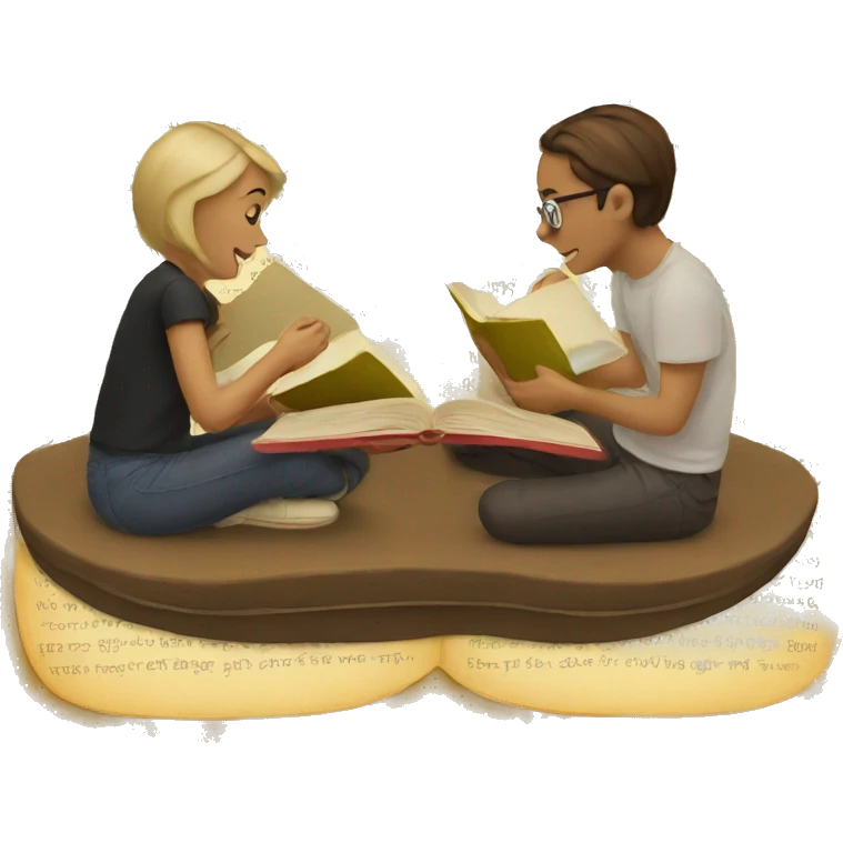 Two emojis reading a book emoji