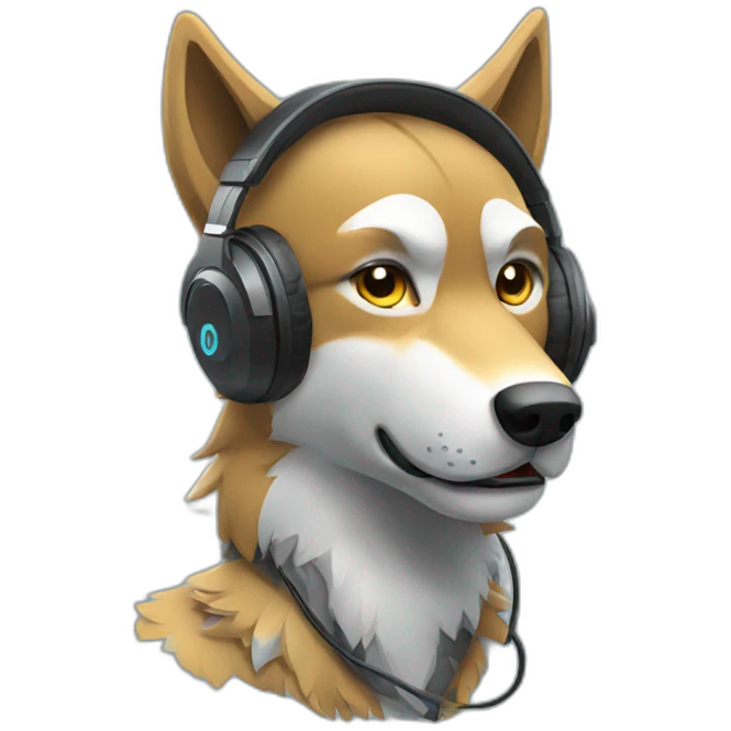 Wolf with Gaming headset emoji