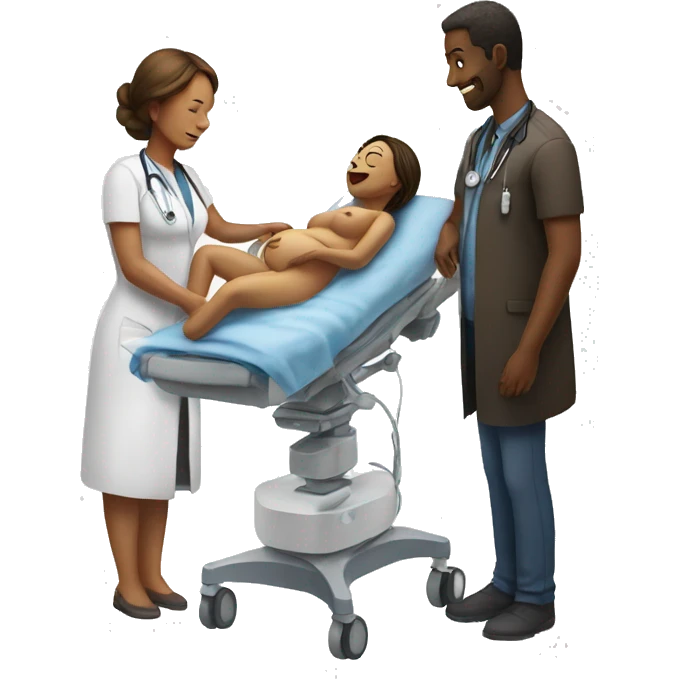 a woman gives birth and doctors stand nearby emoji