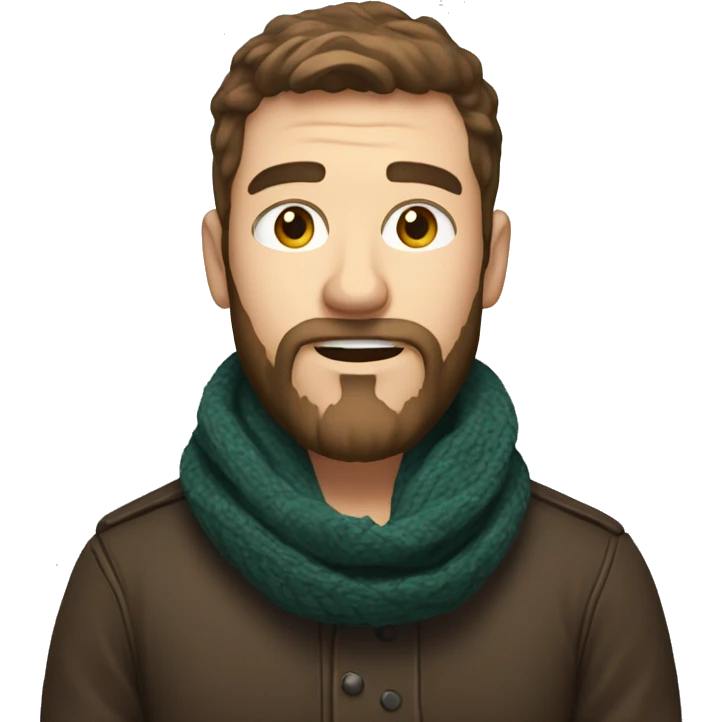 white male with brown hair beard with raised eyebrow and scarf holding black mug emoji