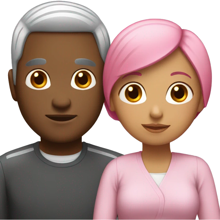 Black man and asian woman with pink hair couple emoji