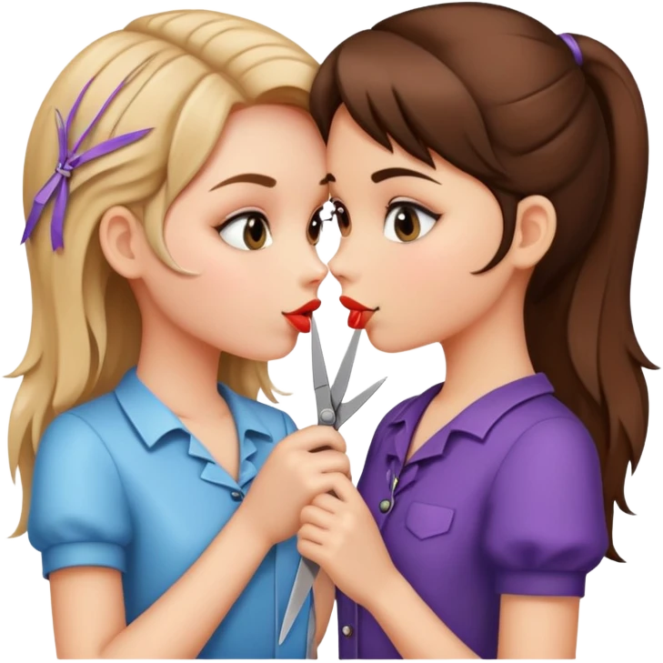 Two girls kissing and holding scissors  emoji