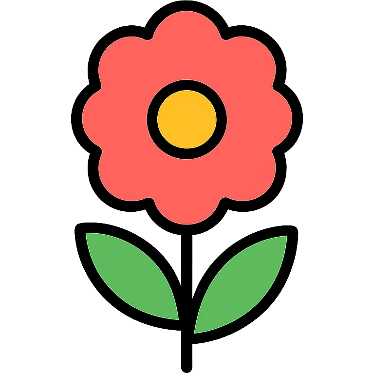 a flower, simple and clear, black outlines, color outline icon style emoji